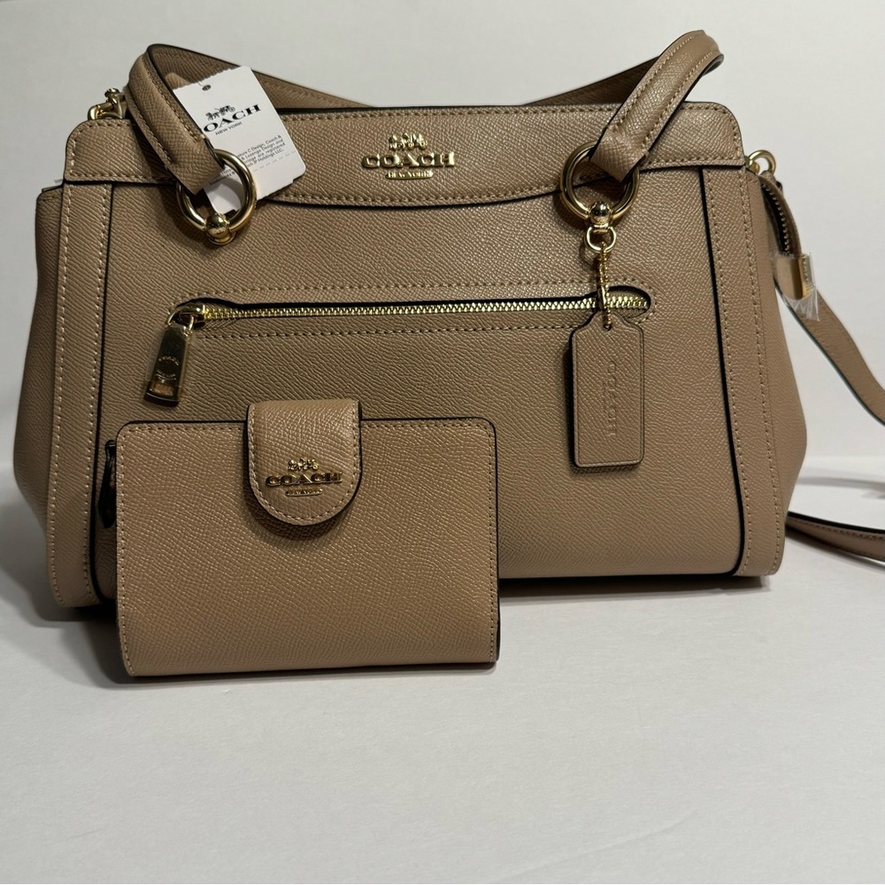 COACH Kailey Carryall Satchel Crossbody set w/ matching wallet Taupe/tan * NWT *